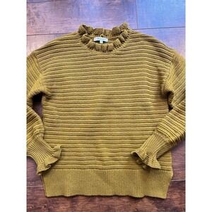 Madewell Ruffle Neck Pullover Sweater Mustard Color Merino Wool Blend Size Small